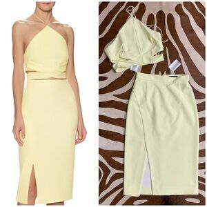 NWT NICHOLAS Crop Top Pencil Skirt Set Light Yellow Cut Out